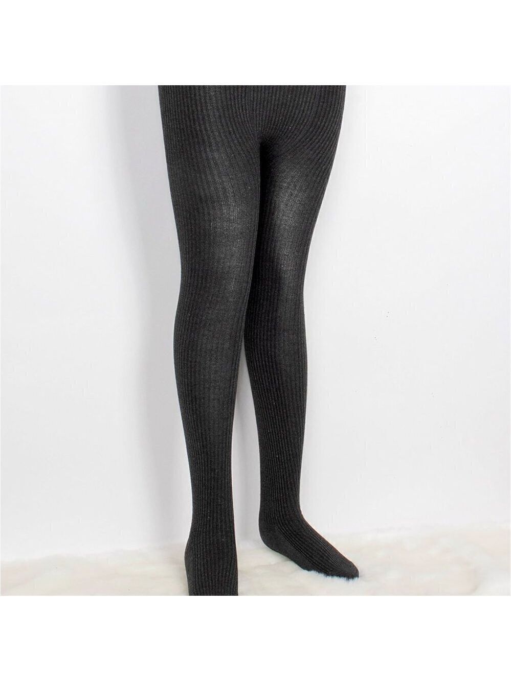 TRÏBE Comfortable Stretchy Black Full-length Footed Ribbed Tights NWT